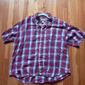 Crescent Bay Adult XL Red/Purple Plaid Button Up Short Sleeve Vintage y2k 90's